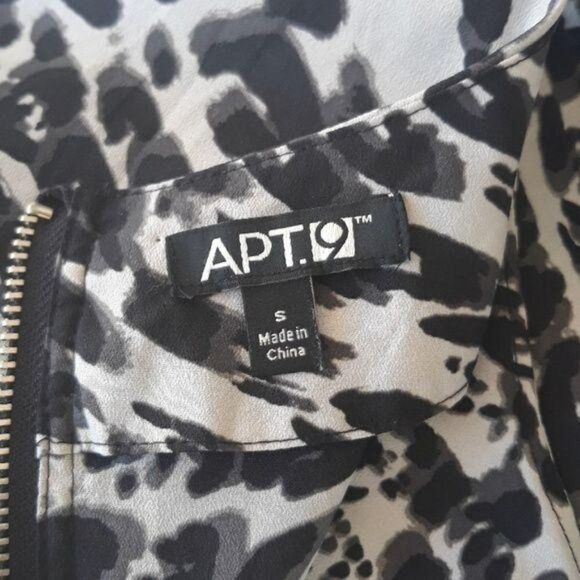 Apt .9 Animal Print Sleeveless Tunic‎ Mini Dress Exposed Zipper Blk Gray Sz S - Picture 3 of 8